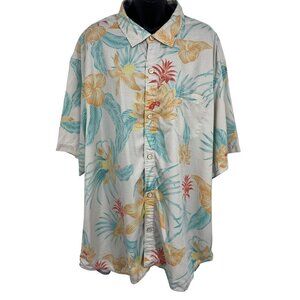 Tommy Bahama Men XXXL Hawaiian Button Shirt Silk Floral Aloha Short Sleeve EUC